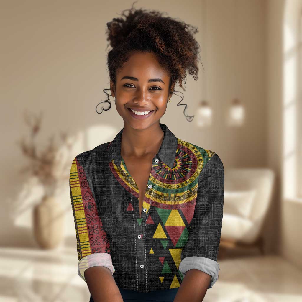 Personalized Adinkra Afro-Akan Culture Women Casual Shirt Afrikan Colors