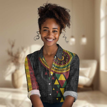 Personalized Adinkra Afro-Akan Culture Women Casual Shirt Afrikan Colors