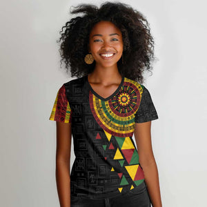 Personalized Adinkra Afro-Akan Culture Women V-Neck T-Shirt Afrikan Colors
