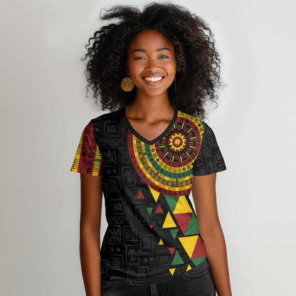 Personalized Adinkra Afro-Akan Culture Women V-Neck T-Shirt Afrikan Colors