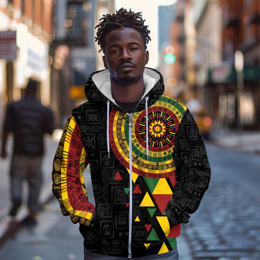 Personalized Adinkra Afro-Akan Culture Zip Hoodie Afrikan Colors