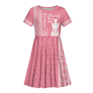 Personalized Adinkra Afro-Akan Culture Kid Short Sleeve Dress Duafe - Women's Day