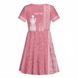 Personalized Adinkra Afro-Akan Culture Kid Short Sleeve Dress Duafe - Women's Day