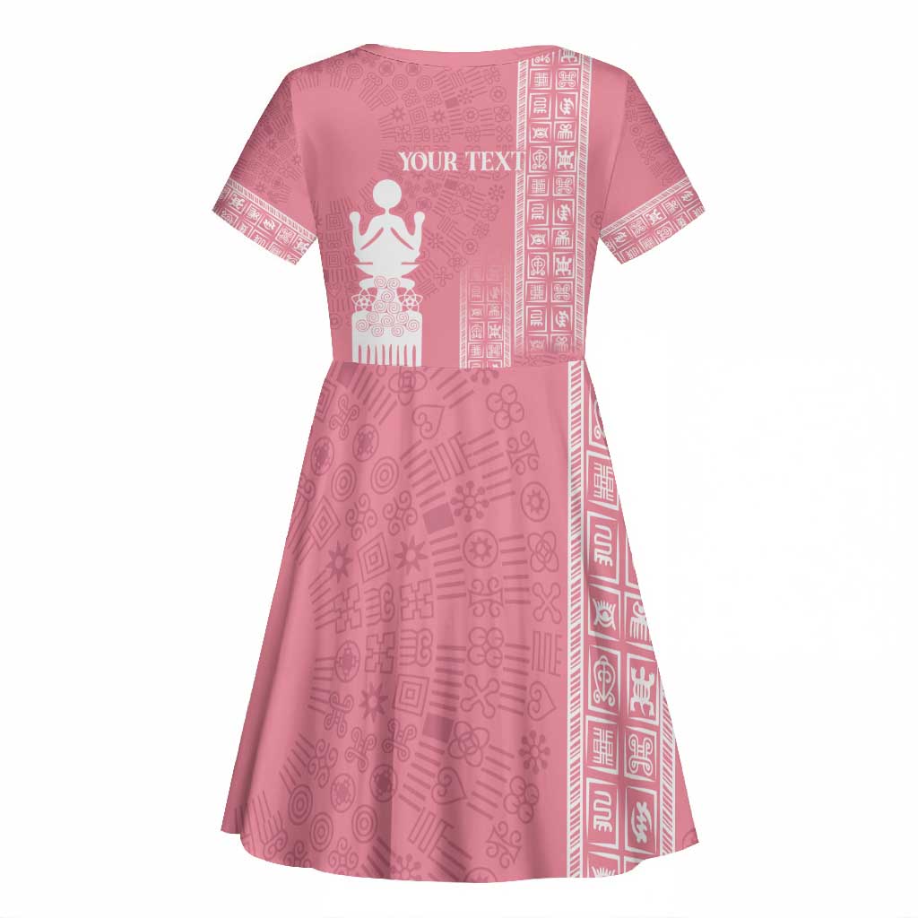Personalized Adinkra Afro-Akan Culture Kid Short Sleeve Dress Duafe - Women's Day