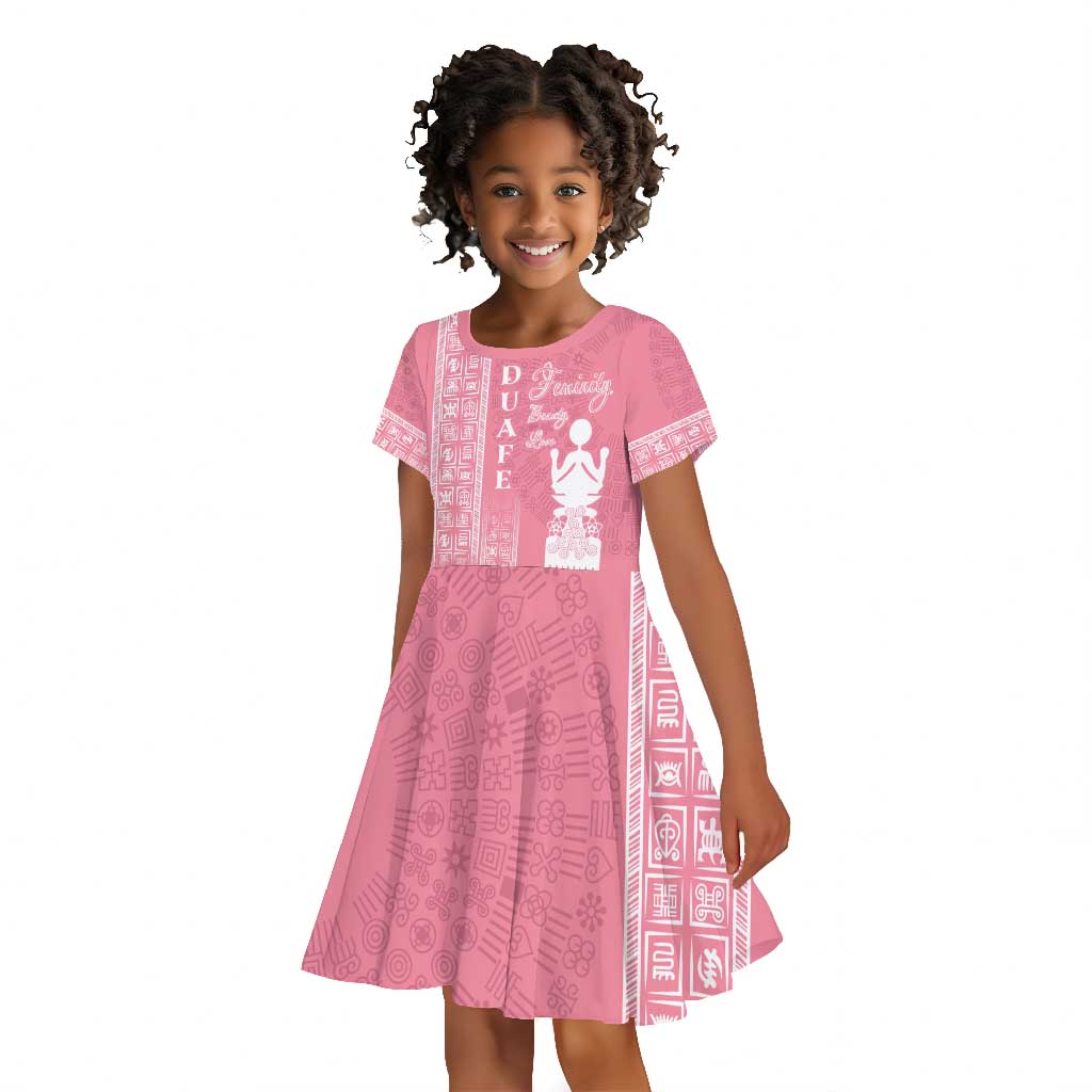 Personalized Adinkra Afro-Akan Culture Kid Short Sleeve Dress Duafe - Women's Day