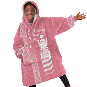Personalized Adinkra Afro-Akan Culture Kid Wearable Blanket Hoodie Duafe - Women's Day