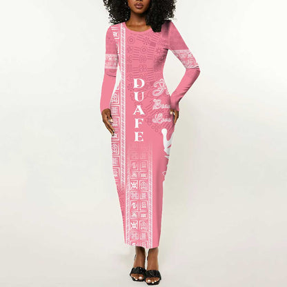 Personalized Adinkra Afro-Akan Culture Long Sleeve Bodycon Dress Duafe - Women's Day LT7