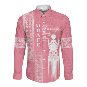 Personalized Adinkra Afro-Akan Culture Long Sleeve Button Shirt Duafe - Women's Day