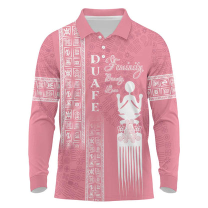 Personalized Adinkra Afro-Akan Culture Long Sleeve Polo Shirt Duafe - Women's Day