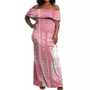 Personalized Adinkra Afro-Akan Culture Off Shoulder Maxi Dress Duafe - Women's Day
