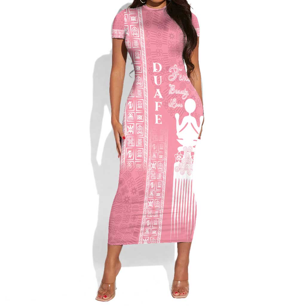 Personalized Adinkra Afro-Akan Culture Short Sleeve Bodycon Dress Duafe - Women's Day LT7