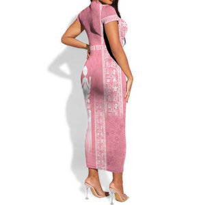 Personalized Adinkra Afro-Akan Culture Short Sleeve Bodycon Dress Duafe - Women's Day LT7