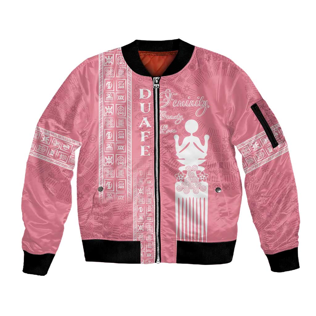 Personalized Adinkra Afro-Akan Culture Sleeve Zip Bomber Jacket Duafe - Women's Day