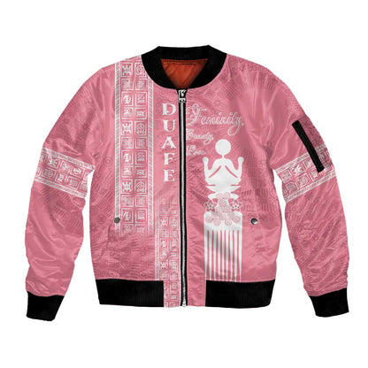 Personalized Adinkra Afro-Akan Culture Sleeve Zip Bomber Jacket Duafe - Women's Day