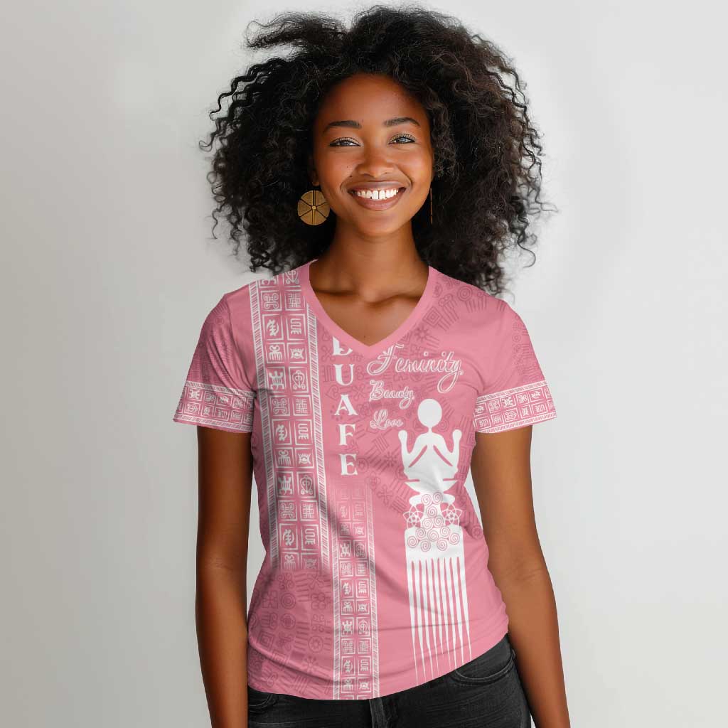 Personalized Adinkra Afro-Akan Culture Women V-Neck T-Shirt Duafe - Women's Day