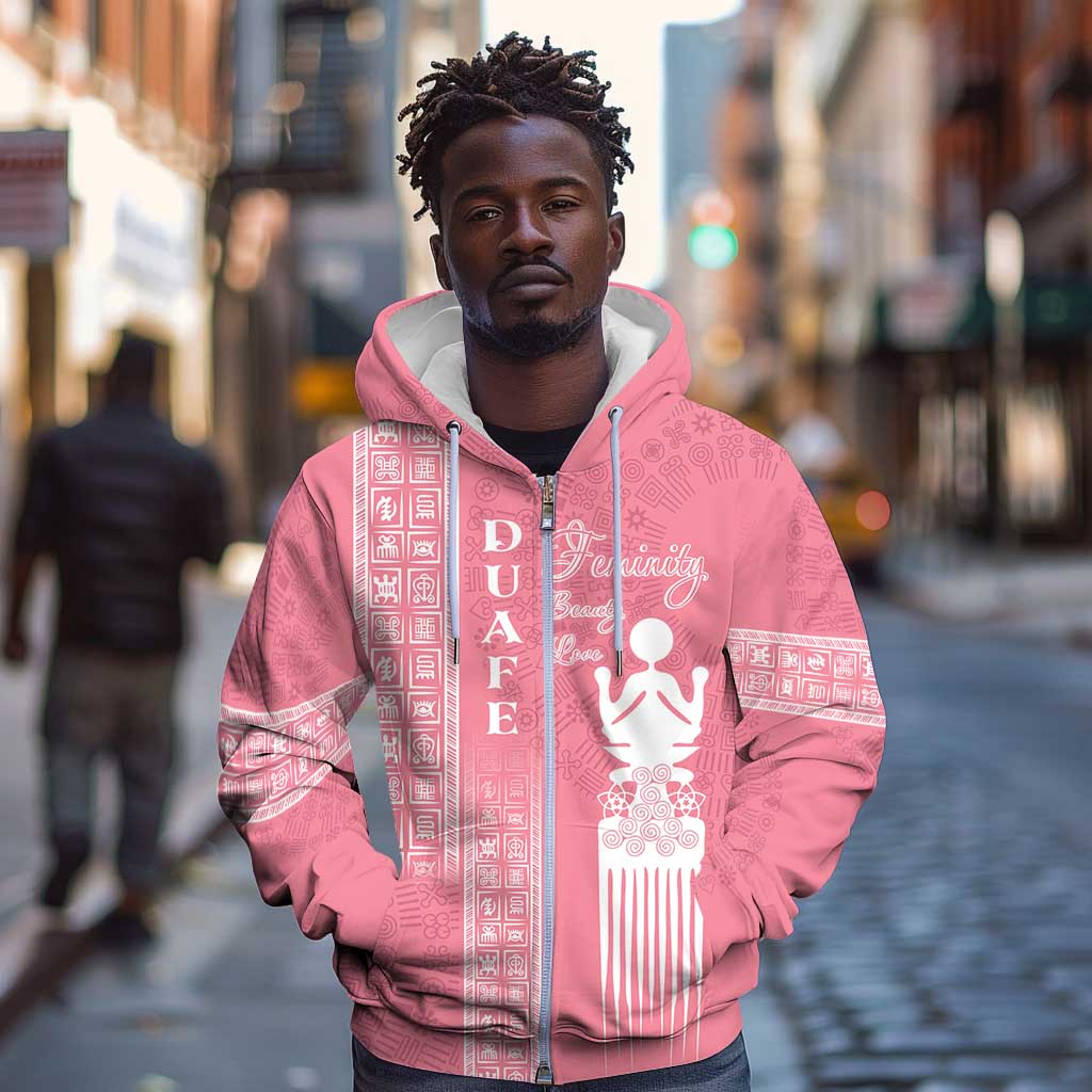Personalized Adinkra Afro-Akan Culture Zip Hoodie Duafe - Women's Day