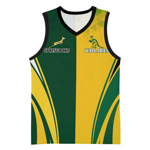 Personalised Australia Mix South Africa Rugby Basketball Jersey Wallabies And Springboks - Champions Special Ver - African Pride