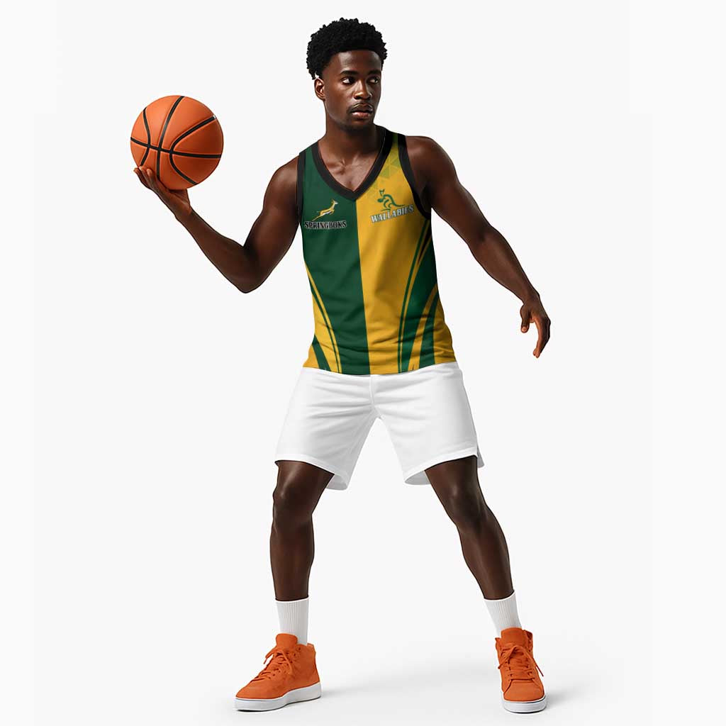 Personalised Australia Mix South Africa Rugby Basketball Jersey Wallabies And Springboks - Champions Special Ver - African Pride