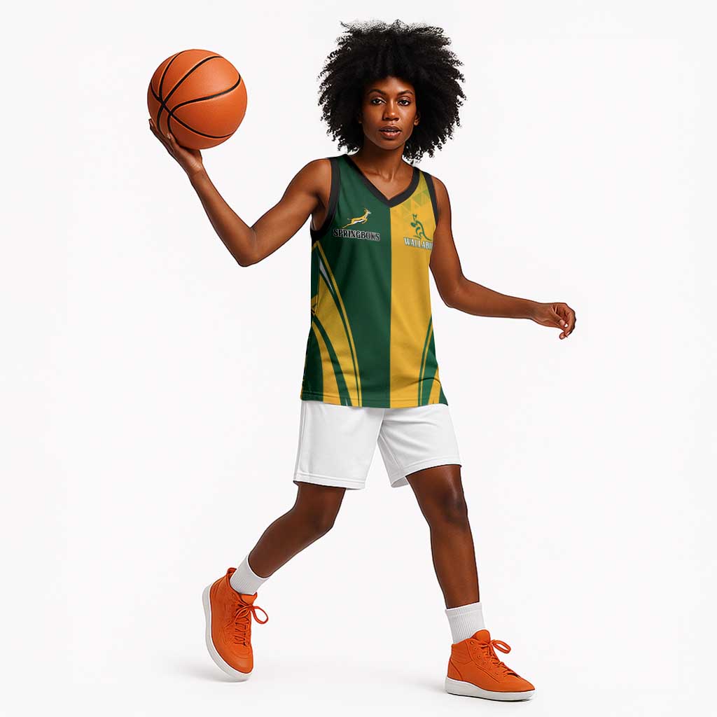 Personalised Australia Mix South Africa Rugby Basketball Jersey Wallabies And Springboks - Champions Special Ver - African Pride