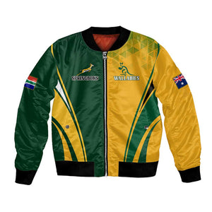 Personalised Australia Mix South Africa Rugby Bomber Jacket Wallabies And Springboks - Champions Special Ver