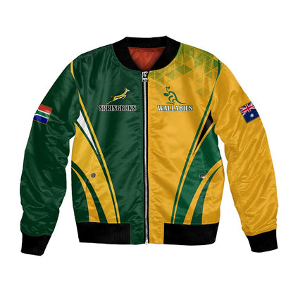 Personalised Australia Mix South Africa Rugby Bomber Jacket Wallabies And Springboks - Champions Special Ver