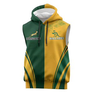 Personalised Australia Mix South Africa Rugby Sleeveless Hoodie Wallabies And Springboks - Champions Special Ver - African Pride