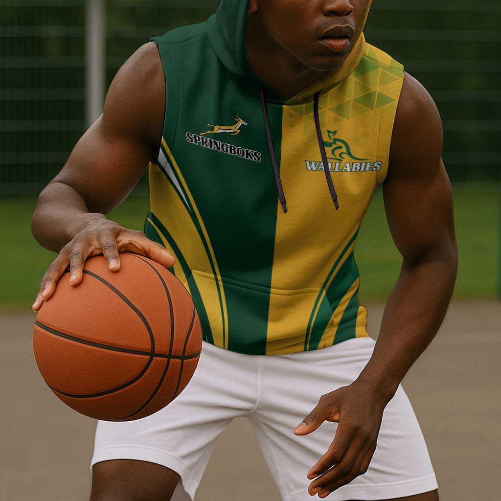 Personalised Australia Mix South Africa Rugby Sleeveless Hoodie Wallabies And Springboks - Champions Special Ver - African Pride