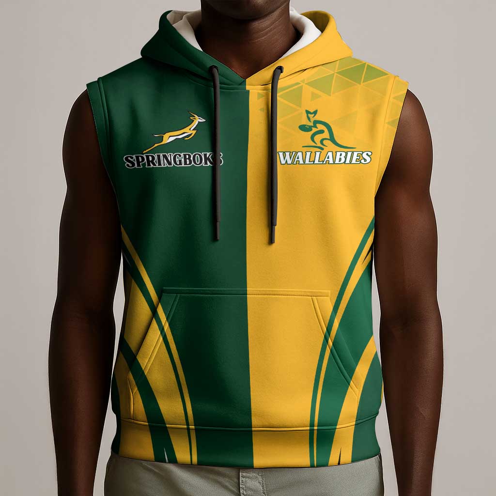 Personalised Australia Mix South Africa Rugby Sleeveless Hoodie Wallabies And Springboks - Champions Special Ver - African Pride