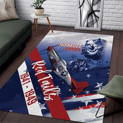 Tuskegee Airmen Red Tails Area Rug Straighten Up and Fly Right - Blue White - African Pride