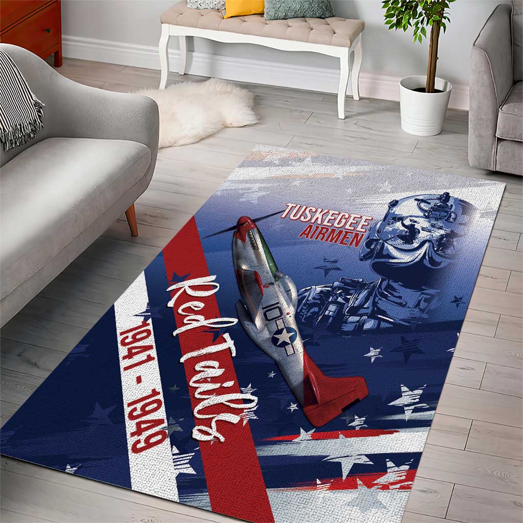 Tuskegee Airmen Red Tails Area Rug Straighten Up and Fly Right - Blue White - African Pride