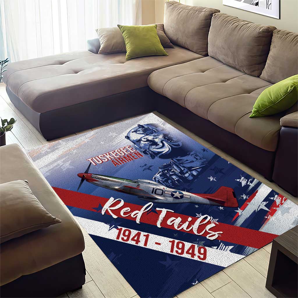 Tuskegee Airmen Red Tails Area Rug Straighten Up and Fly Right - Blue White - African Pride