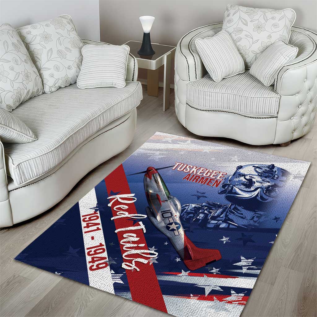 Tuskegee Airmen Red Tails Area Rug Straighten Up and Fly Right - Blue White - African Pride
