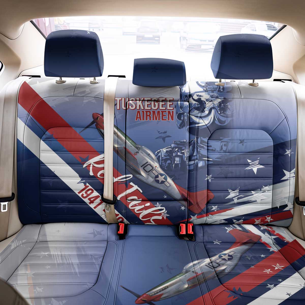 Tuskegee Airmen Red Tails Back Car Seat Cover Straighten Up and Fly Right - Blue White - African Pride