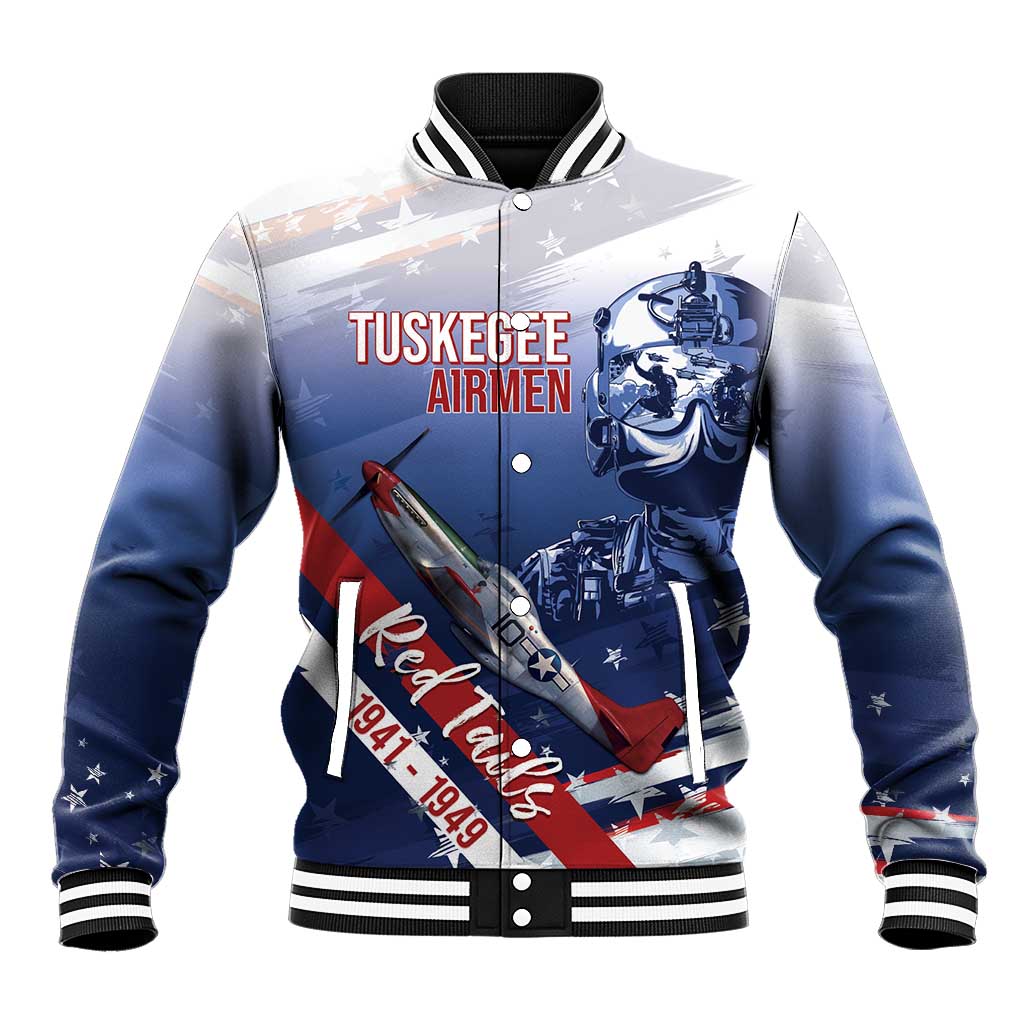 Tuskegee Airmen Red Tails Baseball Jacket Straighten Up and Fly Right - Blue White - African Pride