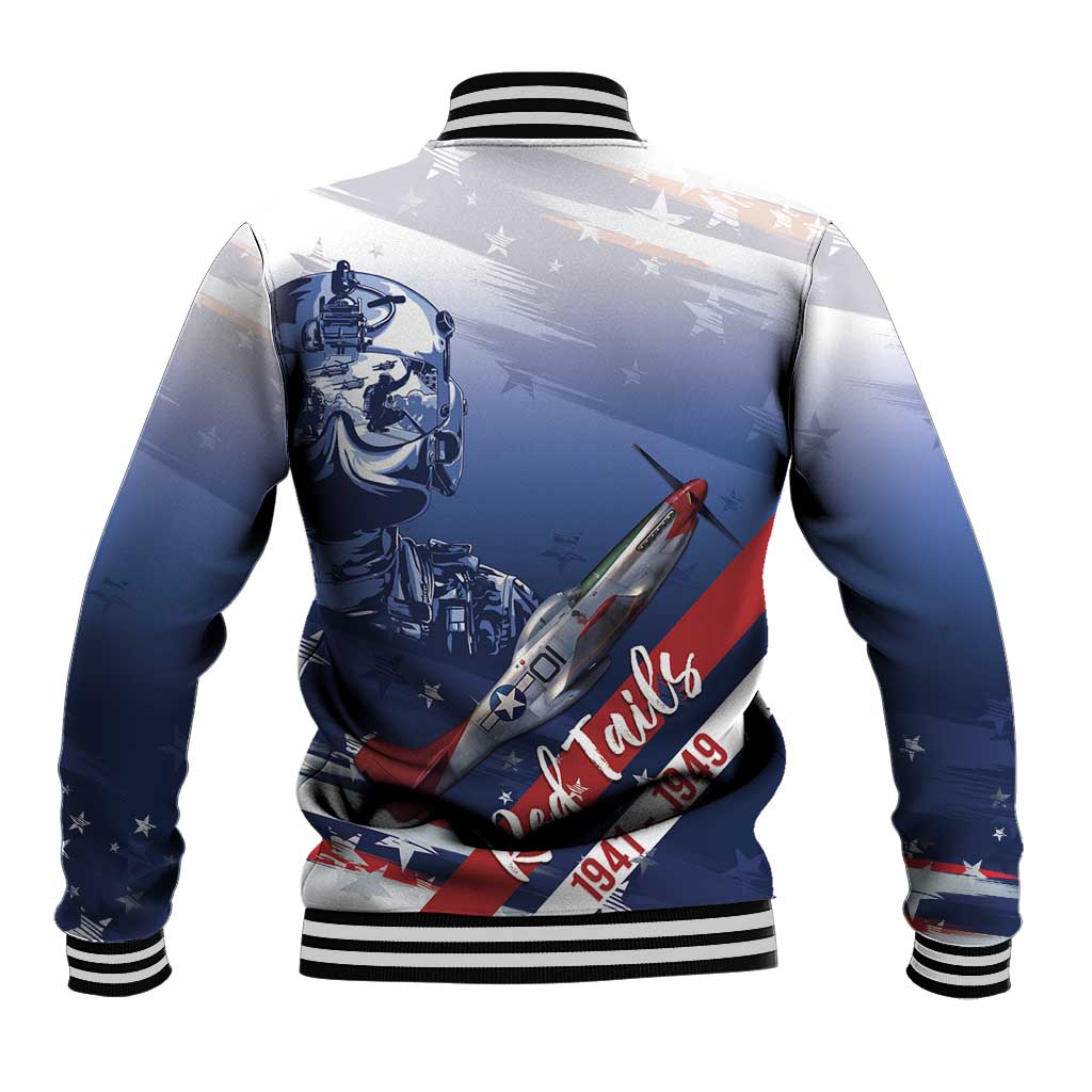 Tuskegee Airmen Red Tails Baseball Jacket Straighten Up and Fly Right - Blue White - African Pride