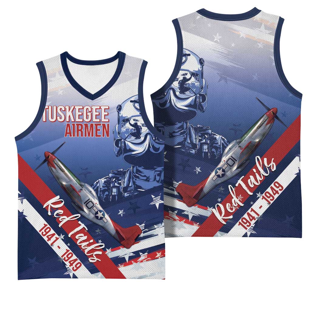 Tuskegee Airmen Red Tails Basketball Jersey Straighten Up and Fly Right - Blue White - African Pride