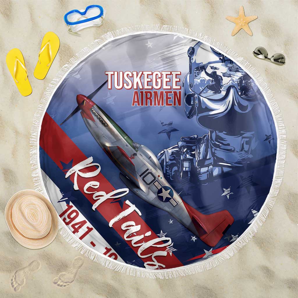 Tuskegee Airmen Red Tails Beach Blanket Straighten Up and Fly Right - Blue White - African Pride