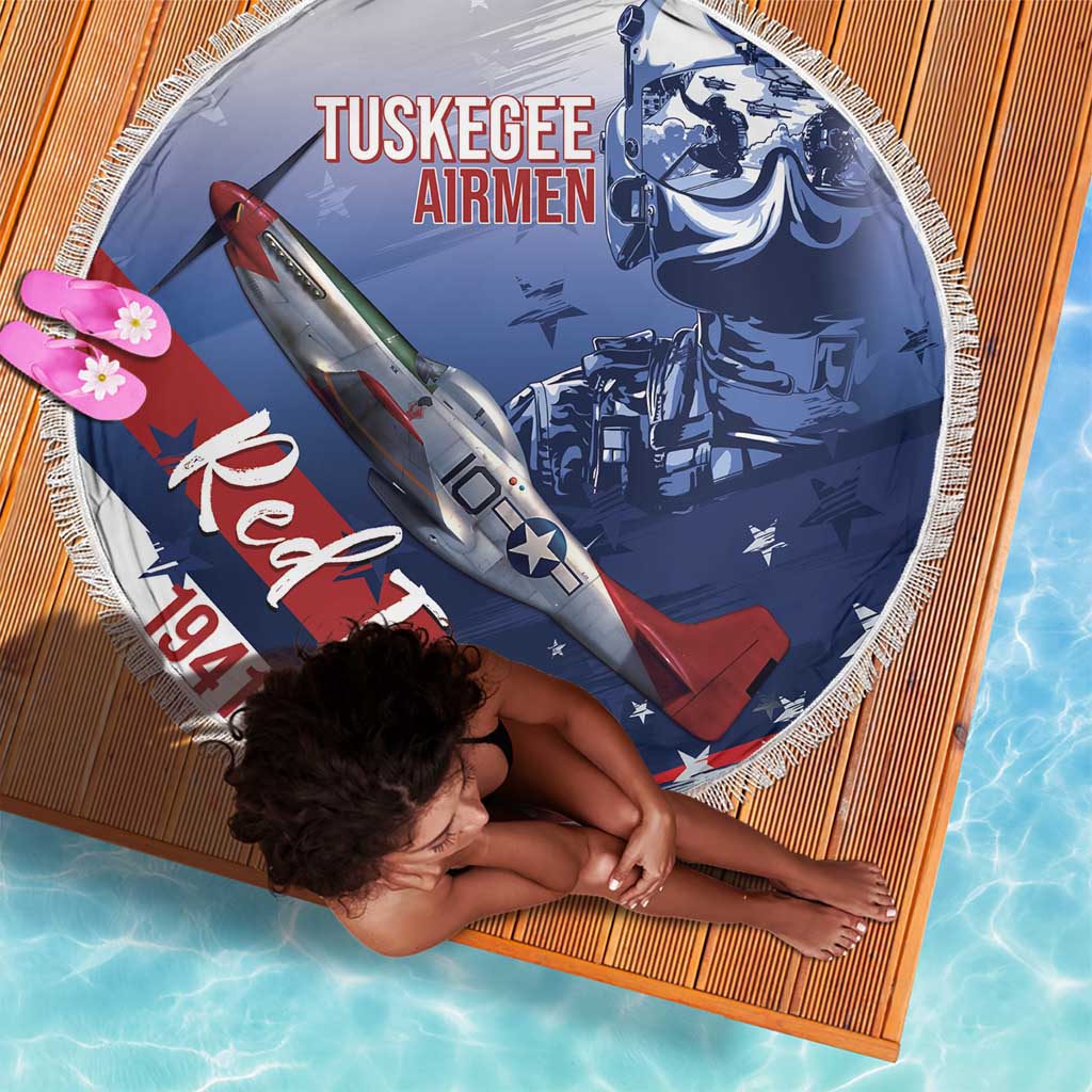 Tuskegee Airmen Red Tails Beach Blanket Straighten Up and Fly Right - Blue White - African Pride