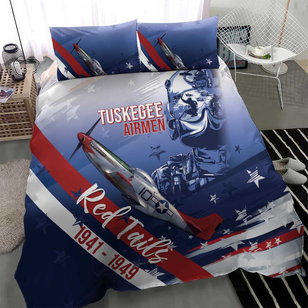 Tuskegee Airmen Red Tails Bedding Set Straighten Up and Fly Right - Blue White - African Pride
