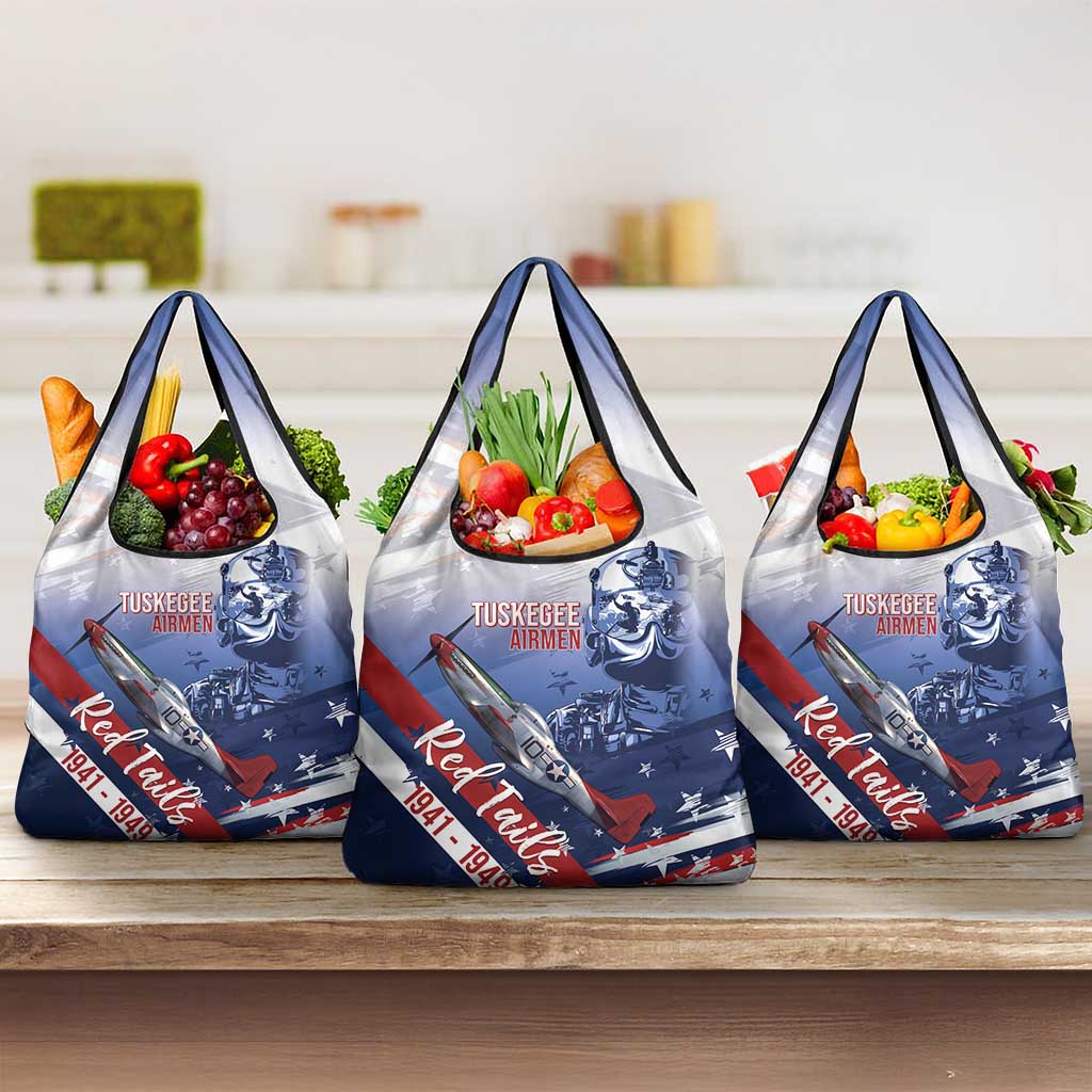 Tuskegee Airmen Red Tails Grocery Bag Straighten Up and Fly Right - Blue White - African Pride