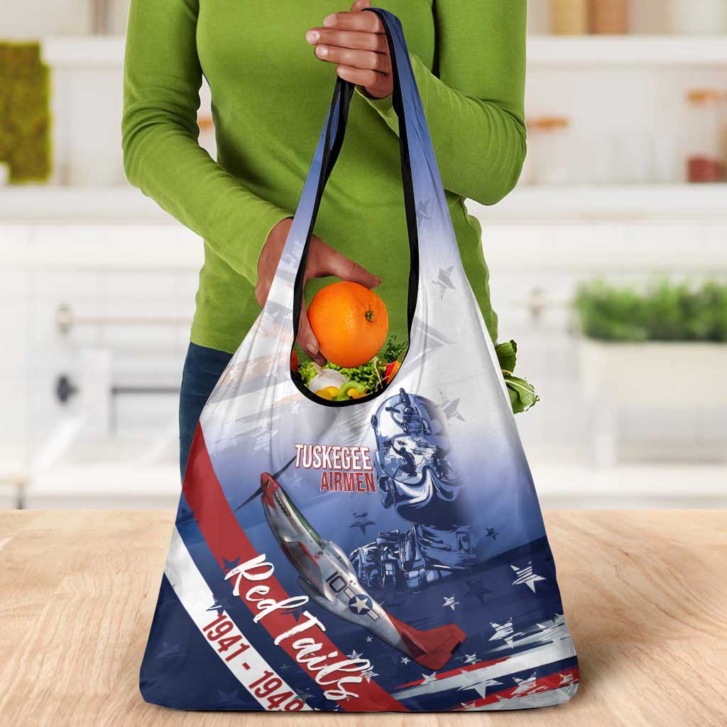 Tuskegee Airmen Red Tails Grocery Bag Straighten Up and Fly Right - Blue White - African Pride