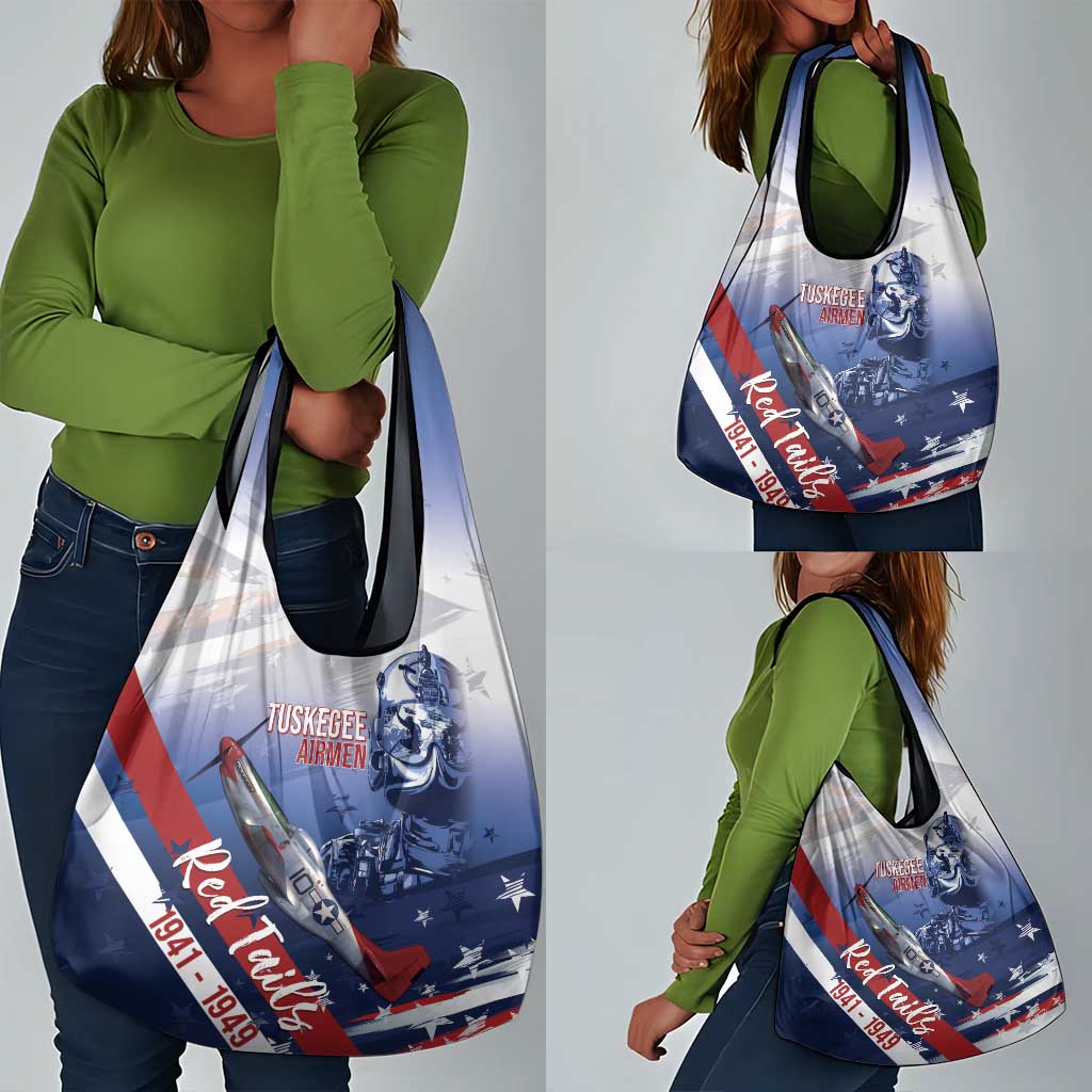 Tuskegee Airmen Red Tails Grocery Bag Straighten Up and Fly Right - Blue White - African Pride