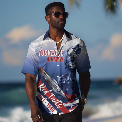 Tuskegee Airmen Red Tails Hawaiian Shirt Straighten Up and Fly Right - Blue White - African Pride