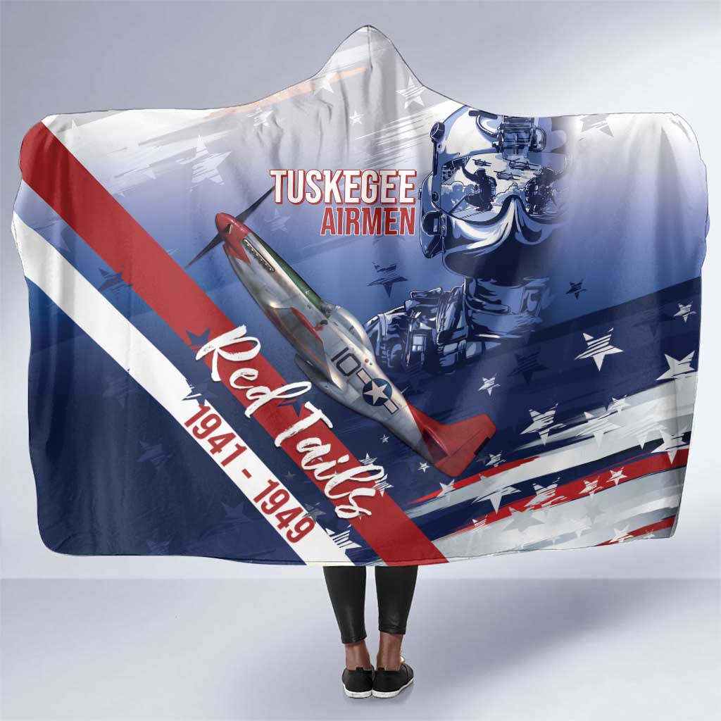 Tuskegee Airmen Red Tails Hooded Blanket Straighten Up and Fly Right - Blue White - African Pride
