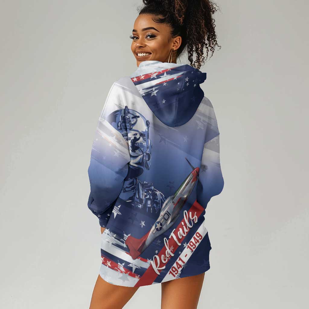 Tuskegee Airmen Red Tails Hoodie Dress Straighten Up and Fly Right - Blue White - African Pride