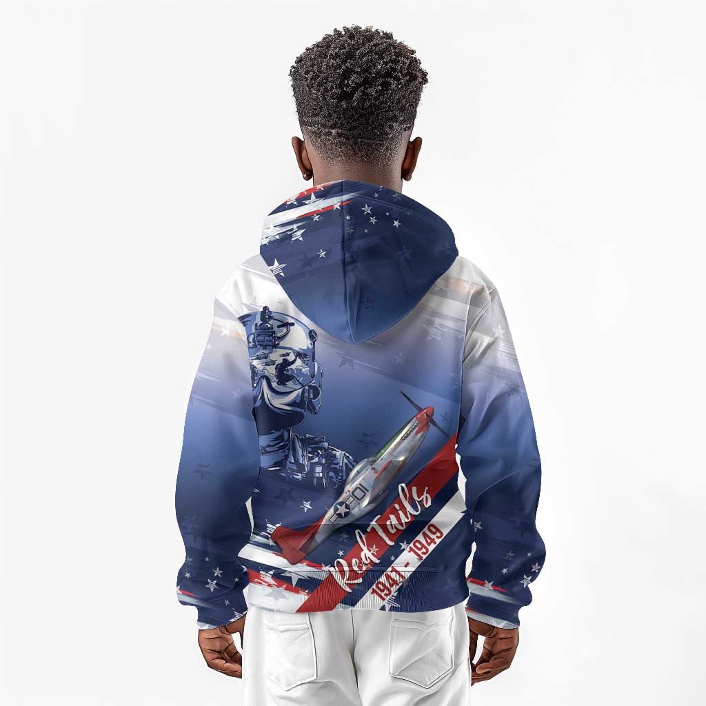 Tuskegee Airmen Red Tails Kid Hoodie Straighten Up and Fly Right - Blue White - African Pride