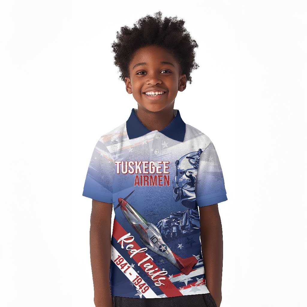 Tuskegee Airmen Red Tails Kid Polo Shirt Straighten Up and Fly Right - Blue White - African Pride