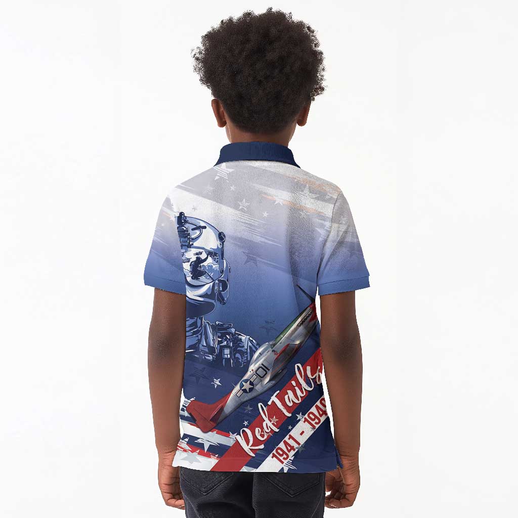 Tuskegee Airmen Red Tails Kid Polo Shirt Straighten Up and Fly Right - Blue White - African Pride