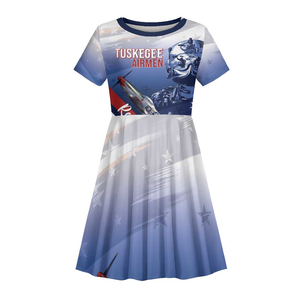 Tuskegee Airmen Red Tails Kid Short Sleeve Dress Straighten Up and Fly Right - Blue White - African Pride