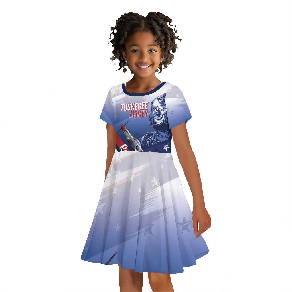 Tuskegee Airmen Red Tails Kid Short Sleeve Dress Straighten Up and Fly Right - Blue White - African Pride